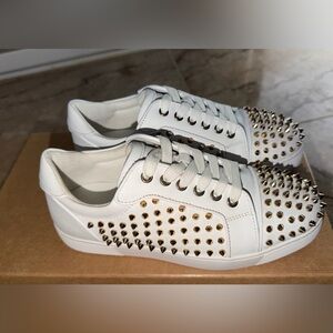 Christian Louboutin Vieira Night Spikes White and Gold Sneakers $1295